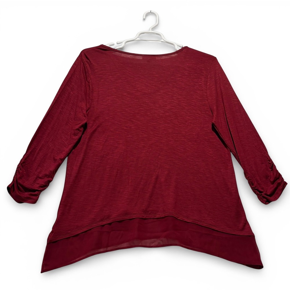 NWT Style & Co Womens XL Burgundy Slub Knit Layered Hem Ruched Sleeve Tunic Top - Picture 2 of 8